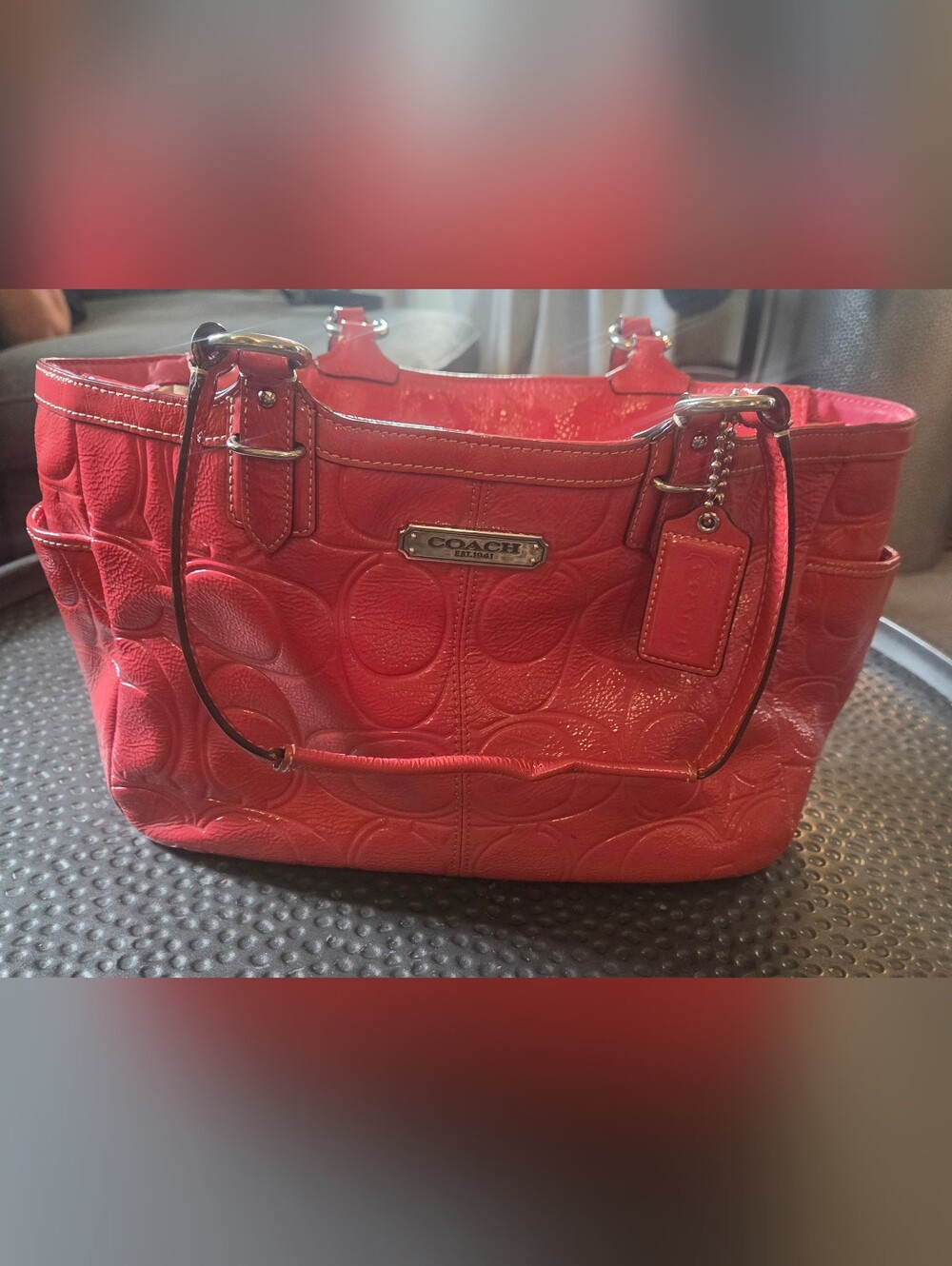 COACH Red Patent Signature Tote Bag